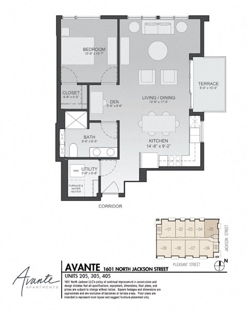 Floor plan for 1 bed, 1 bath, 798 sqft